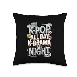 K-Pop All Day K-Drama All Night Fandom Throw Pillow