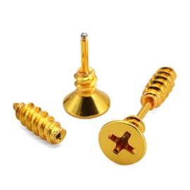 Kim Johanson Stainless Steel Earrings "Screw" in Gold for Men and Women Punk Plug Including Gift Box, Stainless Steel, No Gemstone