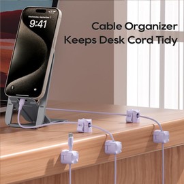 JIYHF 6 Pack Cable Clips - Adhesive Cord Organizer for Home Office Desk, Phone, Car, Wall, Desktop, Nightstand - Cable Management Solution（Purple）