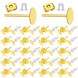 Toaob 800 Piece Alloy Stud Earrings Flat Pad 6 mm and Gold Back Butterfly Shape Clasps with Earring Backs for Jewellery Making