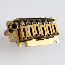 OVSAL 10.5mm Electric Guitar Bridge with Stainless Steel Saddles Plate Brass Block 2 Point Tremolo Bridge Compatible with Stratocaster Strat 6 String Electric Guitar Replacement Parts (Pearl Gold)