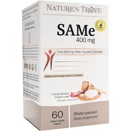 Nature's Trove SAM-e 400mg 60 Enteric Coated Caplets. Vegan, Kosher, Non-GMO Project Verified, Soy Free, Gluten Free - Cold Form Blister Packed.