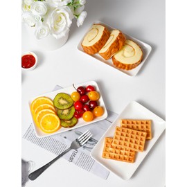 AISBUGUR Rectangular Salad Plates, 8 Inch Porcelain Dessert Plates Set, Serving Trays for Salad, Appetizers, Fruit, Sushi, Appetizer Plates - Dishwasher and Oven Safe, Set of 6, White