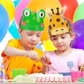 Losuya 12pcs Animal Birthday Party Hats Animal Headbands Jungle Safari Animal Paper Party Crown for Kids Decorations
