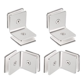 HARFINGTON Stainless Steel 90 Degree Glass Clamp, 4pcs for 8-12mm Thickness Double Side Square Frameless Glass Corner Clamp Bracket Clip for Shower Door, Bright Silver