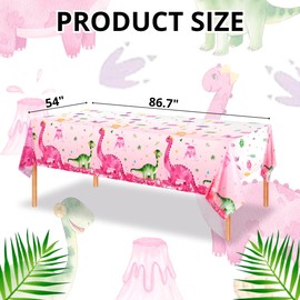 BOGAZNET 4PCS Pink Dinosaur Birthday Decoration - 54'' x 87'' Dino Tablecloth for Baby Shower Pink Table Cover for Dino Themed Party Dinosaur Party Supplies for Birthday