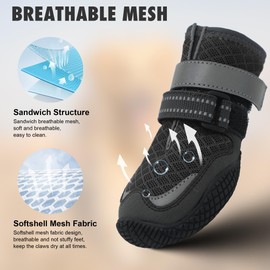 Dog Shoes for Large Small Medium Dogs - Breathable Dog Boots for Summer Hot Pavement Waterproof Paw Protector for Outdoor Walking (Black-B, #4 (2.75"*2.16")(L*W) for 36-43 lbs)