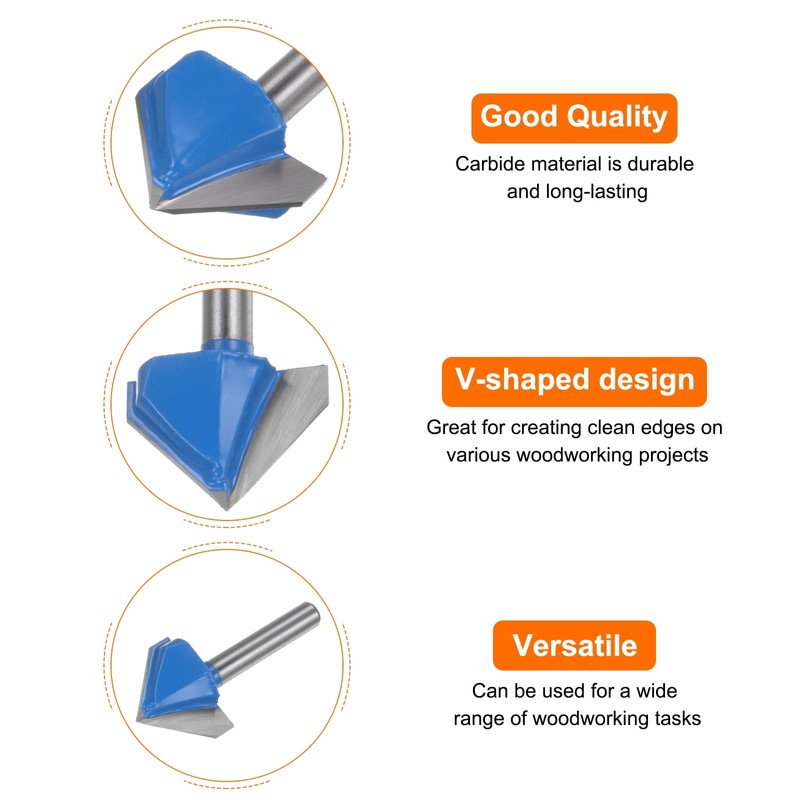 sourcing map Router Bits 1" Dia 1/4" Shank 90 Degree