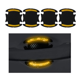 Augeny 4 PCS Car Door Handle Protector Reflective Stickers, Universal 3D Carbon Fiber Auto Door Handle Paint Guard, Anti-Scratch Car Door Bowl Protective Film for Most Cars (Yellow)