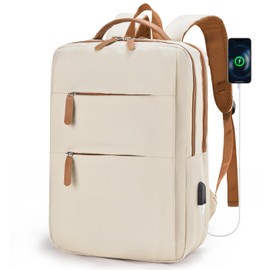 BAGZY Travel Backpack for British Airways 40x30x15cm Waterproof Cabin Bag Lightweight 15.6-inch Laptop Bag with USB Charging Port Anti Theft Business Backpack for Men Women Fits School,Office Beige