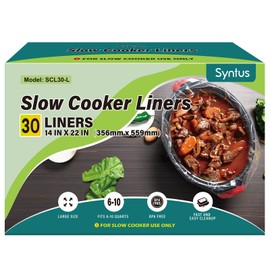 Syntus Slow Cooker Liners, 30 Count Cooking Bags Extra Large Size Disposable Pot Liners Plastic Bags, Fit 6QT to 10QT for Slow Cooker Cooking Trays, 14"x 22", 30 Liners