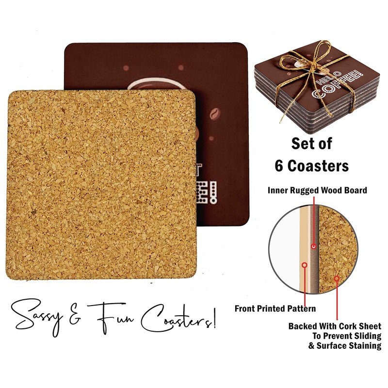 Inkdotpot Set of 6 Drink Coasters Decorative Non,Slip Cork Base