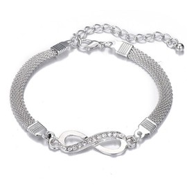 REQAG Silver-Plated Infinity Bracelet Zinc Alloy Rhinestone Chain Men Women Bracelet Fashion Jewellery, Plastic