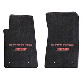 LLoyd Mats NEW! BLACK FLOOR MATS 2010-2015 Camaro Embroidered Logo & SS in Red 2 pc SET