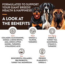 NaturVet Giant Breeds Supplement- for Joint Support, Digestion, Skin, Coat Care- Dog Multivitamins with Minerals, Omega-3, PlaqueOff- Wheat-Free Vitamins for Dogs- Giant Breeds- 50 Soft Chews