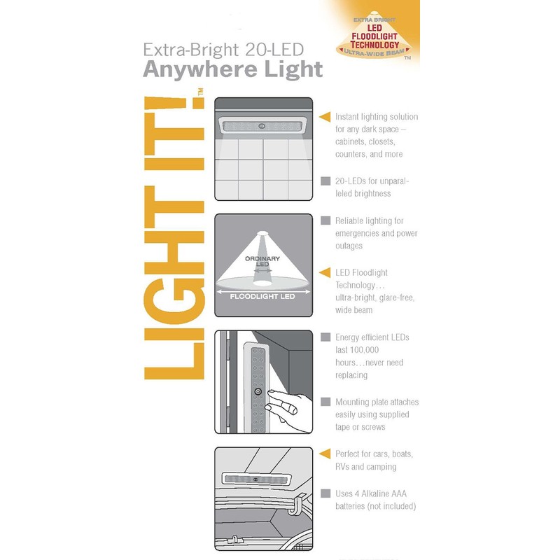LIGHT IT! By Fulcrum, 30017-308 20-LED Anywhere Light, White, Single