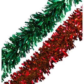 Anderson's Red and Green Metallic Holiday Garland, 25 Feet Long, Christmas Decorations, Parade Float Decorations for Trailer, Metallic Tinsel Garland, Christmas Garland Décor for Home and Party