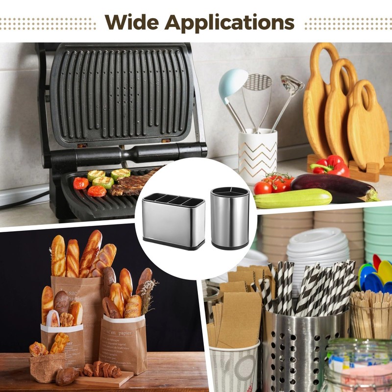 NIMBLOOM 2 PCS Kitchen Utensil Holder Set, Stainless Steel Countertop