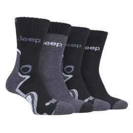 Jeep - Pack of 4 Men's Trekking Socks Hiking Socks with Padded Anti-Bubble Padding Functional Socks Colourful Pattern Socks, Carbon