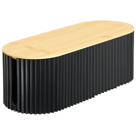 CRROEL Cable management box, cable organiser box with bamboo lid for hiding and organising cables, socket box for mobile phones, tablets, black