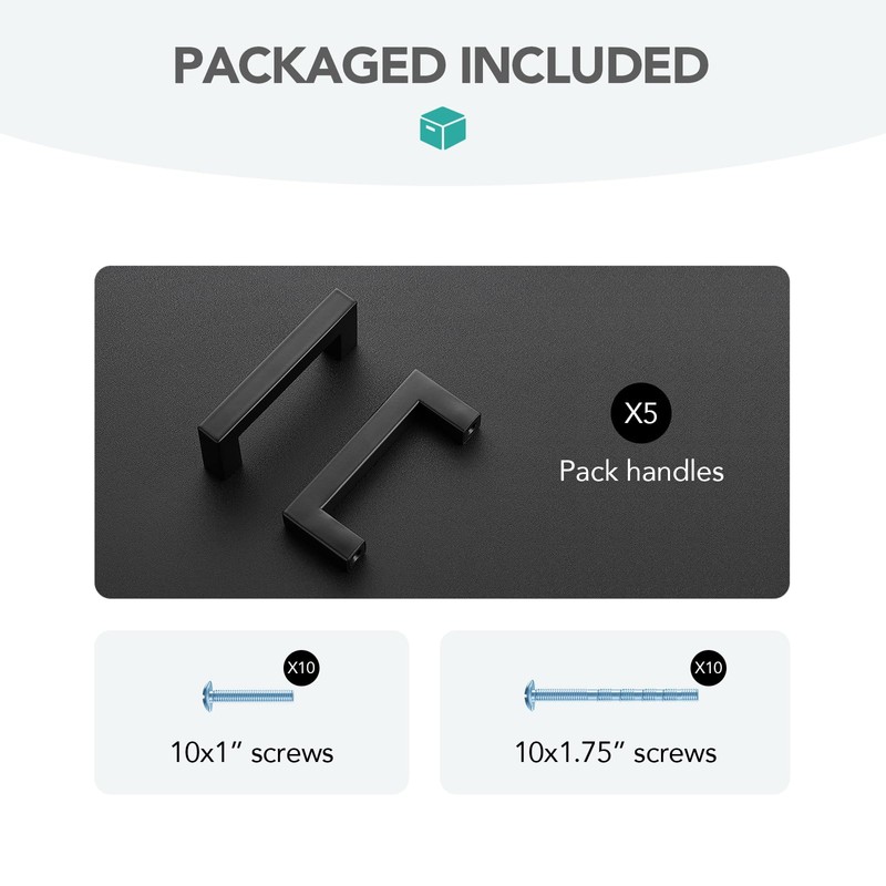 HOME EDIT Matte Black 5 Pack Square Bar Drawer Handles