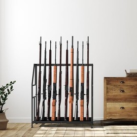 Shinoske Gun Racks,Wooden Indoor Rifle Racks,Floor Standing Shotgun Rack Indoor, Gun Display Rack Storage Holder for Home or Garage Gun Storage Black - Holds up to 10 Long Guns