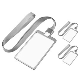 OUPEI - Porta Gafete Aleación de Aluminio Vertical [3 Piezas], Porta Credencial Gafete con Cordón para Hombr y Mujer, Gafete para Oficina Negocios Exposición Útiles Escolares y Trabajo (Plateado)