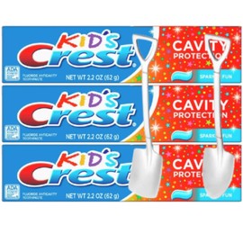 Kids Crest Cavity Protection Toothpaste Fluoride Anticavity, 2.2 oz (Pack of 3) with Candy Freezer Mini Metal Shovel Spoons (Sparkle Fun) Shovel Spoons