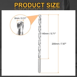 HARFINGTON Twist Drill Bit 8mm Dia 200mm (7.87") Extra Long High-Speed Steel Spiral Jobber Drill Bits Fully Ground Drilling Tools for Wood Plastic Aluminum Thin Metal Sheet