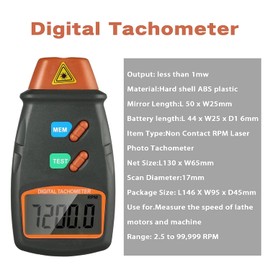 PNGOS Professional Digital Tachometer Chainsaw Non-Contact Tachometer Laser Tachometer Digital Tachometer Measuring Range 2.5RPM ~ 99.999RPM