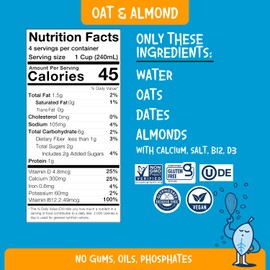 PLANTSTRONG Oat & Almond Milk 32oz (6 Pack) - NON-GMO - Plant Based, Vegan - Gluten Free Dairy Free - Shelf Stable - Lactose Free Milk - No Gums or Oils