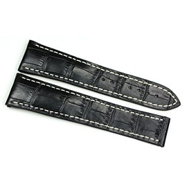RIOS 1931 Germany 20 mm/18 Fits Omega Folding Clasp Watch Strap Handmade Black Crocodile Embossed Alligator Embossed Calfskin Strap, black, Strap.