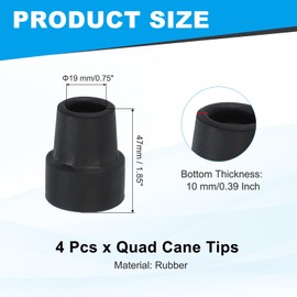 PATIKIL Quad Cane Tips 3/4 Inch, 4 Pcs Non-Slip Rubber Walking Cane Accessories Replacement Foot for Standing Stick Women Men Seniors, Black(Style 2)