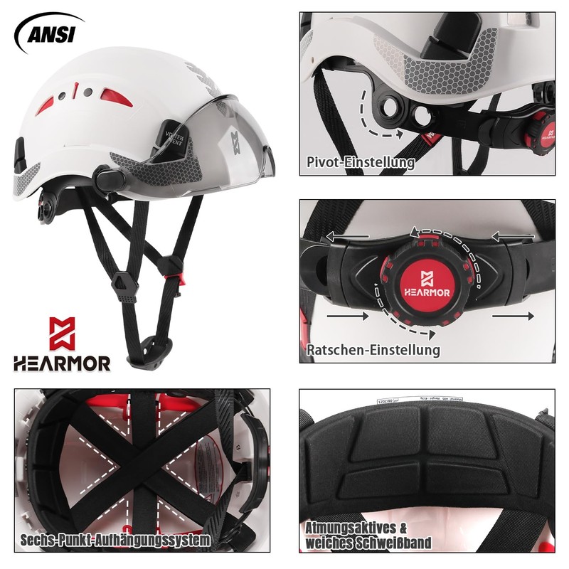 HEARMOR Construction Site Safety Helmet, EN397 Certified Adjustable ABS Safety