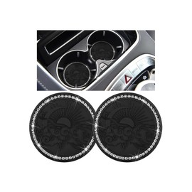 FALVFUN Bling Car Cup Holder Coaster, 2PCS 2.76" Crystal Rhinestone Anti-Slip Insert Vehicle Drink Cup Pad, Dustproof Auto Embedded Water Bottle Holder Mat, Universal for SUV RV Truck (Black)
