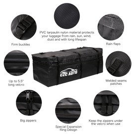 CZC AUTO Expandable Hitch Cargo Carrier Bag 9.5 cu. ft Extends to 11.6 cu. ft, Waterproof/Rainproof/Weatherproof, for Car Truck SUV Vans' Hitch Trays Hitch Baskets, Safe Steady Durable Soft Black