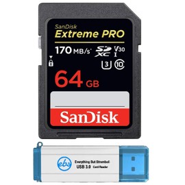 SanDisk 64GB SDXC SD Extreme Pro Class 10 Memory Card Works with Sony a7R IV (a7R4) Mirrorless Digital Camera (SDSDXXY-064G-GN4IN) Bundle with (1) Everything But Stromboli 3.0 SD, TF Card Reader