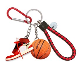 3D Sneaker Key Chain with Mini Basketball & Lanyard, Stylish Shoe Keychain for Basketball Fans Gift for Men and Women (OW)