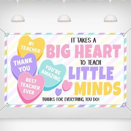 Printspree - Banner de agradecimiento para maestros de 70.8 x 43.3 pulgadas, decoración del día de San Valentín, diseño de corazón grande y mentes pequeñas para escuelas, aulas, día del maestro y
