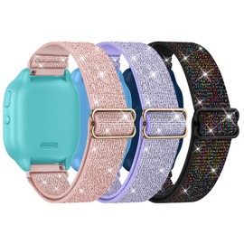 3 Pack Sparkly Stretchy Gizmo Watch Band for Kids Compatible with Gizmo Watch 3 2 1/ Gabb Watch 3 2 1/ SyncUP/Cosmo JrTrack Watch, Bling Soft Nylon Elastic Bands for Boys Girls