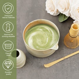 4Pcs Bamboo Matcha Whisk Set, Elegant Matcha Tea Set with Whisk and Bowl, Matcha Spoon, Whisk Holder, Japanese Matcha Set, Matcha Starter Kit, Manual Matcha Making Kit, Ideal Matcha Kit for Tea Lovers