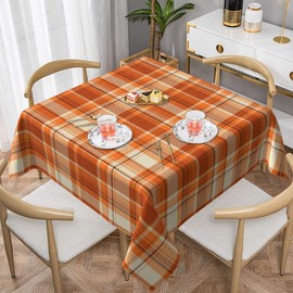 BETGINY Checkered Fall Tablecloth Square 60x60 Inch,Burnt Orange Retro Plaid Table Cloth,Stain Resistance Polyester Autumn Thanksgiving Indoor Outdoor Table Covers for Kitchen Dining Parties Picnic