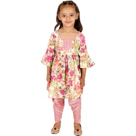 Chandrakala Kids Peplum Dhoti Set for Girls 6-12 Months Purple-White (KG113PUR1)