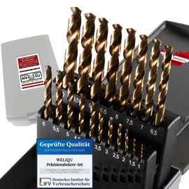 WELIQU Precision Drill Bit Set Made of HSS-E M35 Cobalt - 19-Piece - Twist Drill Set - 1-10 mm, 0.5 mm Steps - Self-Centring for Metalworking