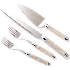 Juego de corte para tartas de boda, cuchillo para tartas de boda y juego de servidor con tenedor para el Sr. Mrs para aniversario, compromiso, cumpleaños