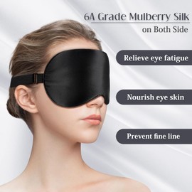LULUSILK Mulberry Silk Sleep Eye Mask & Blindfold with Adjustable Strap, Soft Eye Cover for Women Men Night Sleeping, Travel, Nap(Black)