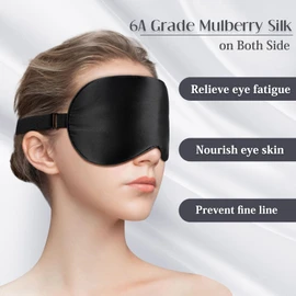 LULUSILK Mulberry Silk Sleep Eye Mask & Blindfold with Adjustable Strap, Soft Eye Cover for Women Men Night Sleeping, Travel, Nap(Black)