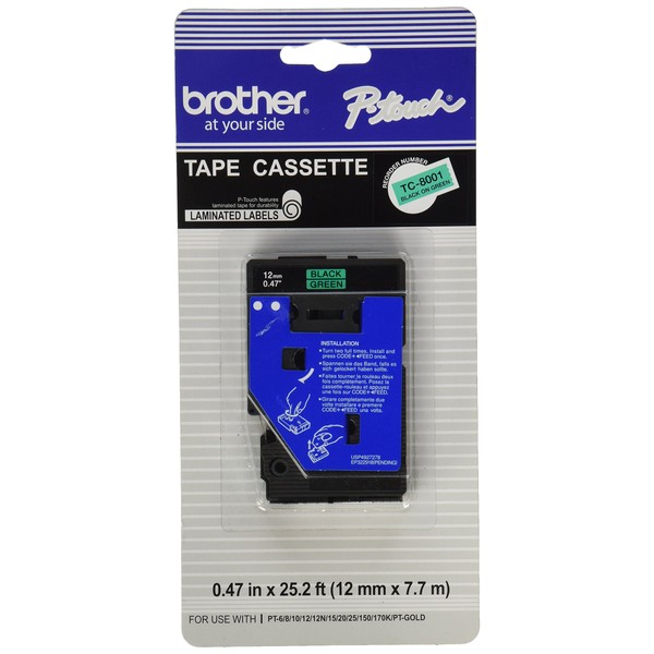 Brother Intl 1/2INCH BLK ON GREEN P-TOUCH ( TC8001 )