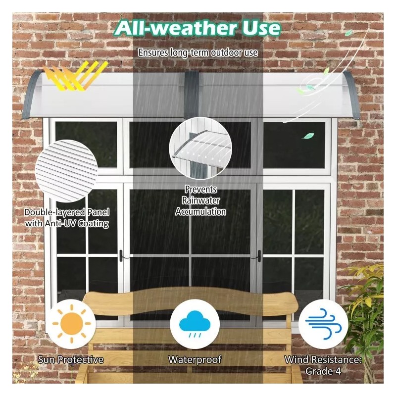 Costway 48" x 40" Door Exterior Window Awning Canopy Polycarbonate