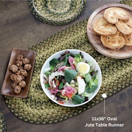 Homespie - Pinecone Oval Table Runner, a Long Table Runner of Jute to Use as a Vintage Style Dinner Table Runner - Flawless Edges and Earthy Tones - Premium Braided Table Runner Green, 11x36 Inches